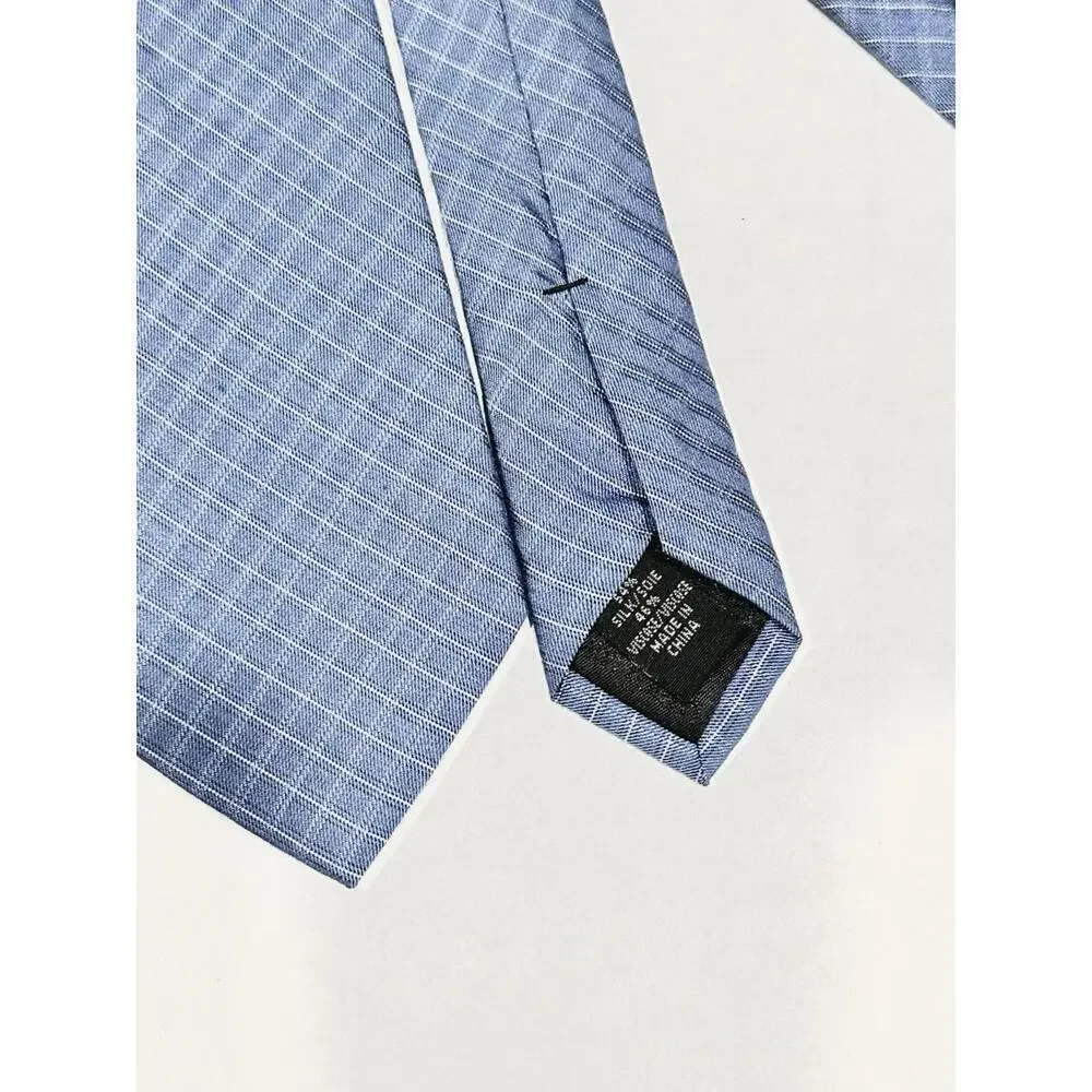 Calvin Klein Men's Blue Windowpane Pattern Silk Tie Classic 57